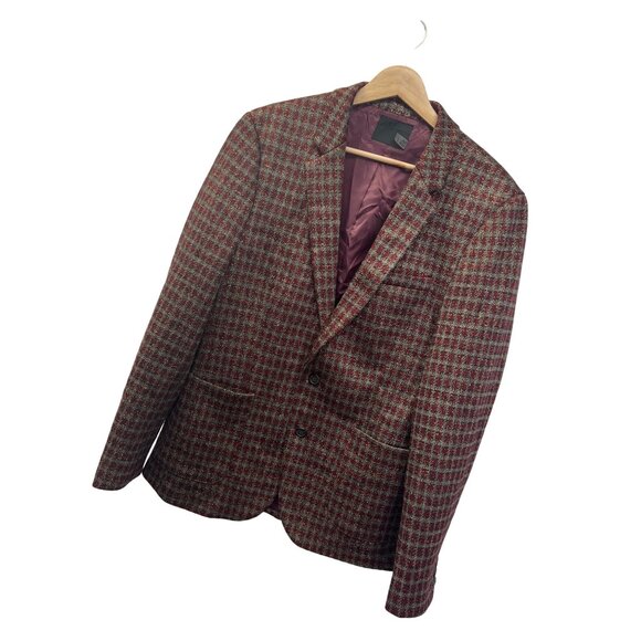 Asos NWOT Burgandy Red Brown and Gold 2 Button Blazer - Picture 2 of 9